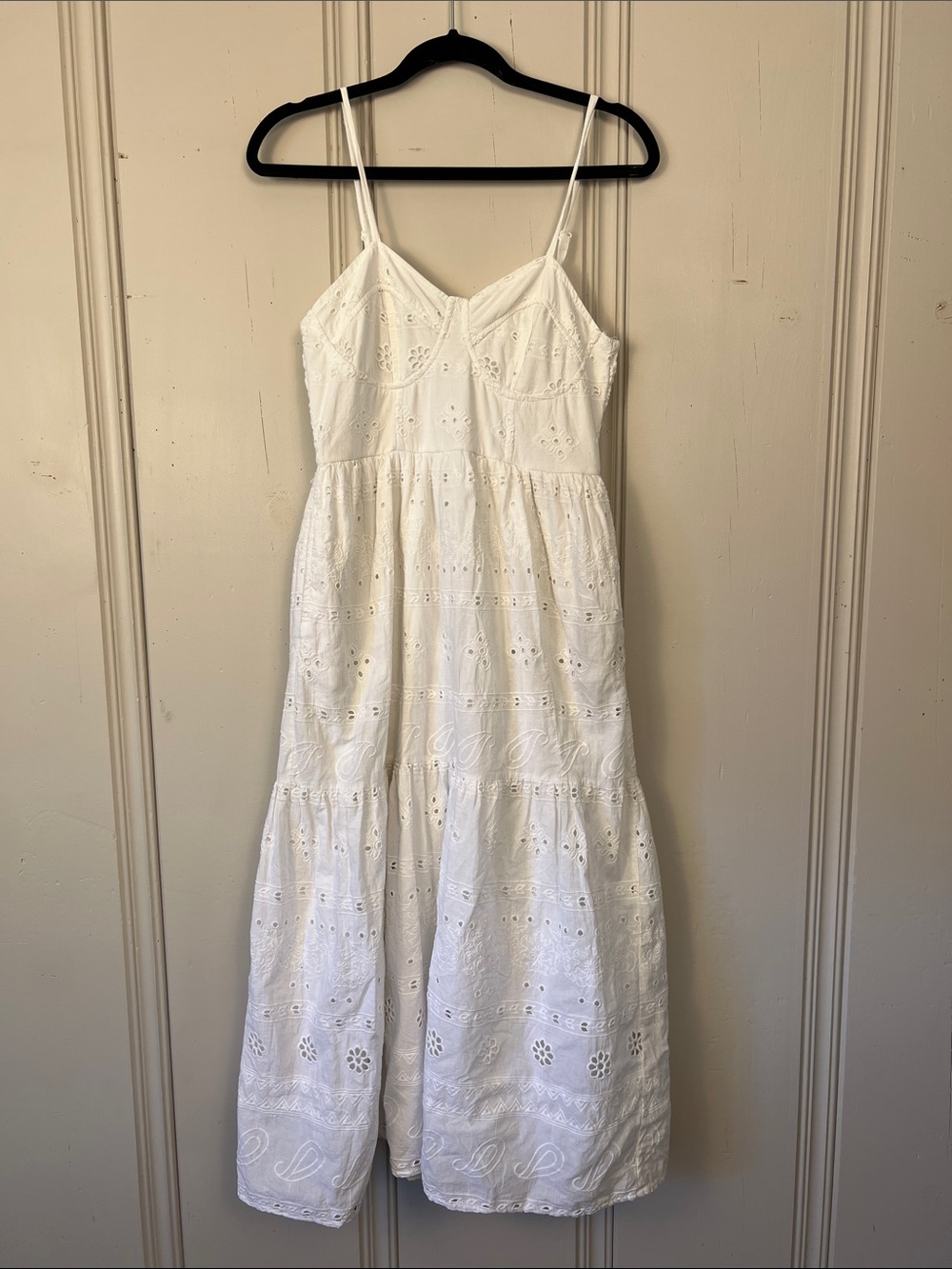 Jessa Whiteβ Eyelet Cotton Midi Dress M Cottagecore Coastal EUC